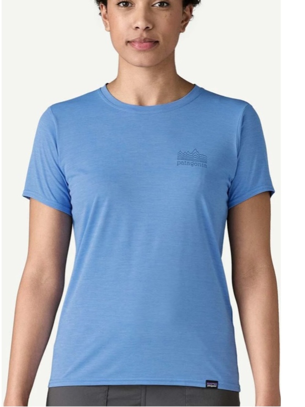 Patagonia Large Light Blue Capilene Cool Daily Short Sleeve Logo Tee Shirt